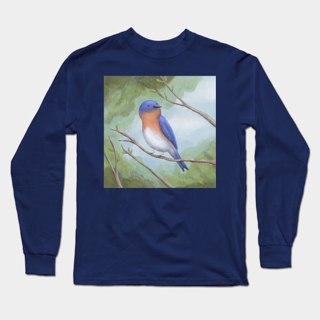 Bluebird on Branch Long Sleeve T-Shirt by Sophie Corrigan